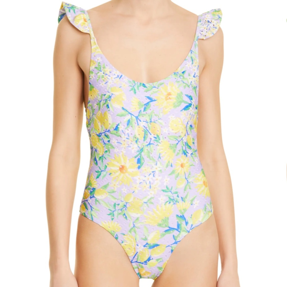 NWT $165 FARM RIO Lemon Dream Ruffle One-Piece Swimsuit in size XL!